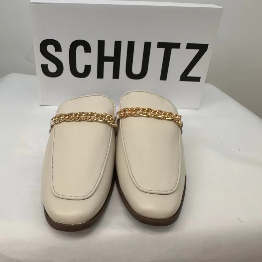 SCHUTZ New in Box Evereve Desmond Loafer in Ivory Pear with Gold Chain // 6